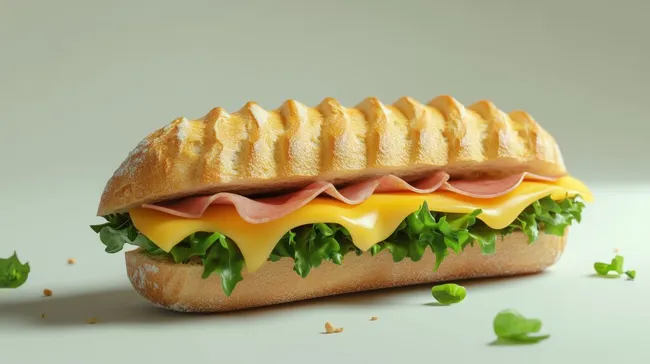 Appetitliches Sandwich mit Schinken, Käse und Salat