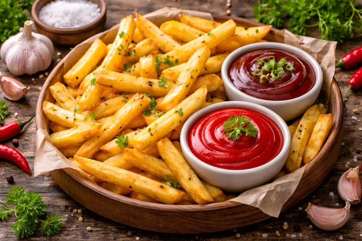 Appetitliches Teller mit knusprigen Pommes frites