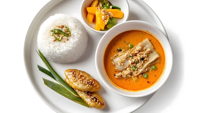 Appetitliches thailändisches Curry und Reis
