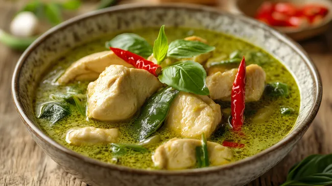 Appetitliches Thailändisches Grünes Curry mit Hühnchen