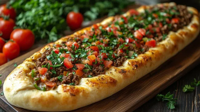 Appetitliches veganes Pide-Schiffchen mit Gemüse