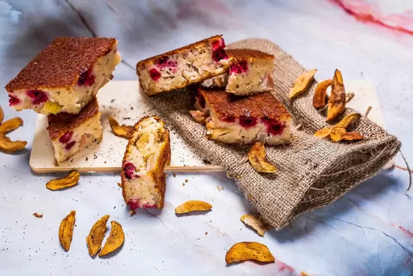 Apple Cake pieces with berries