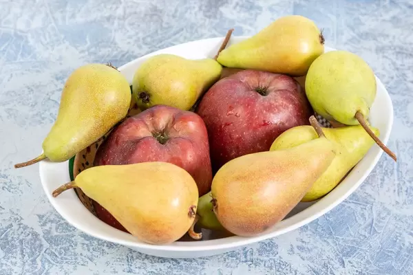 Apples and Pears in the bowl on the table