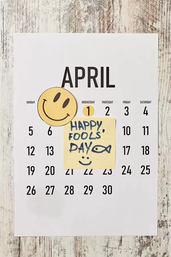 April monthly calendar with funny sticky notes. april fools day jokes