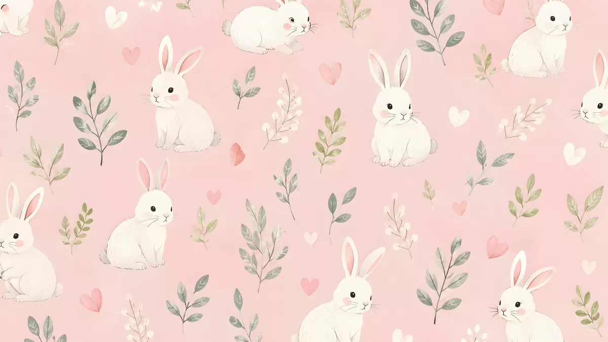 Aquarell Muster mit weißen Hasen auf Rosa