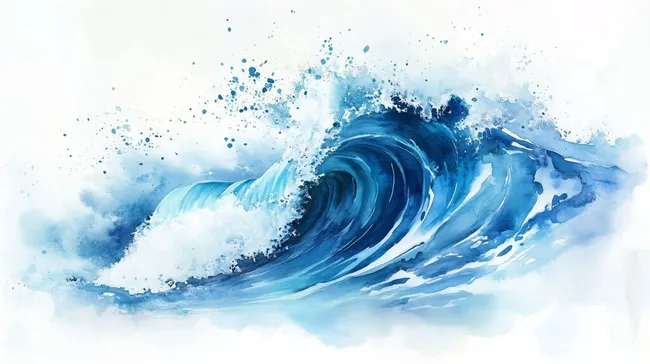 Aquarellsplash einer mächtigen Meereswelle