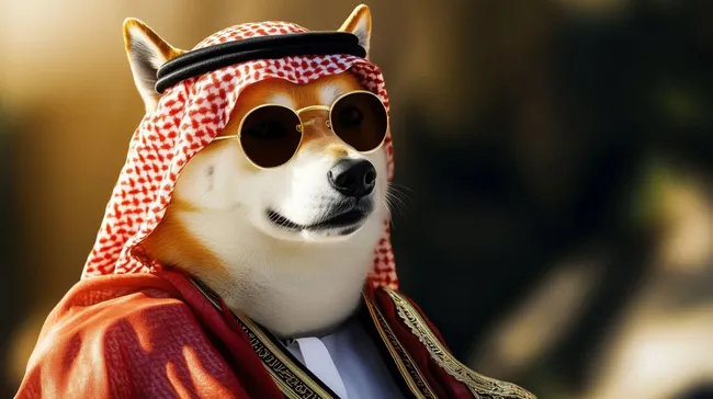 Arabisch gekleideter Hund mit Sonnenbrille