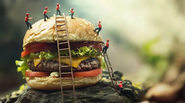 Arbeiter bauen riesigen Hamburger auf