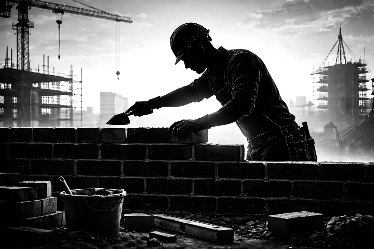 Arbeiter beim Maurerhandwerk auf Baustelle