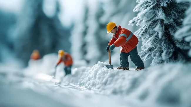 Arbeitskräfte räumen Schnee von der Straße