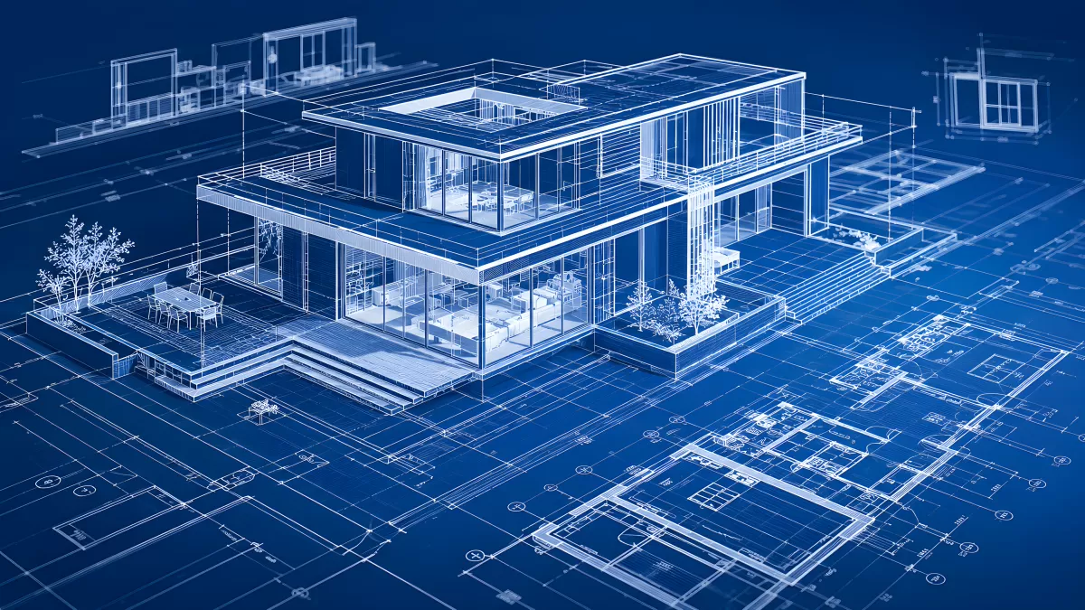 Architektur-Visualisierung modernes Haus als Blaupause
