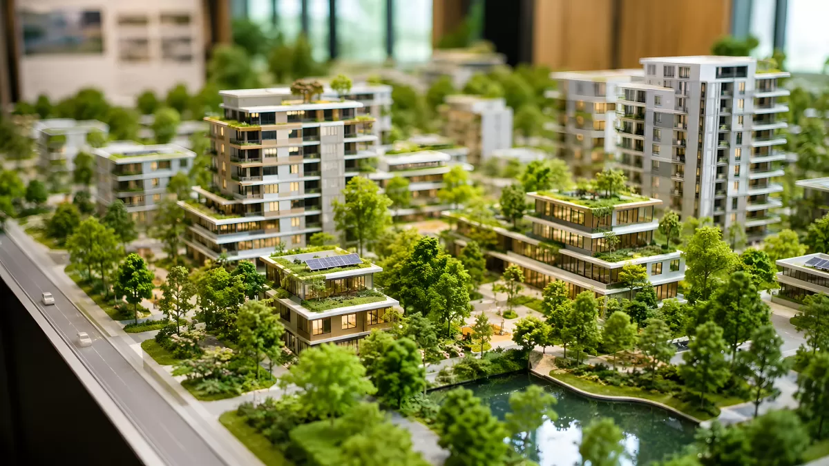Architekturmodell einer grünen Stadtentwicklung