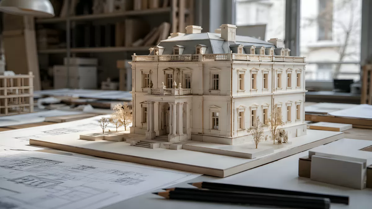 Architekturmodell einer neoklassischen Villa im Atelier
