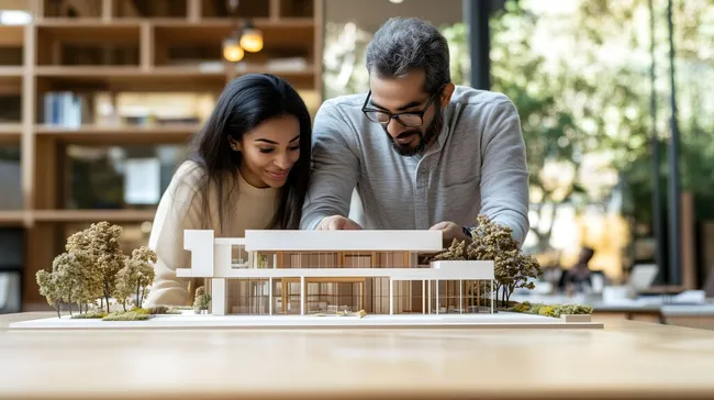 Architekturmodell: Modernes Wohnhaus mit Designern