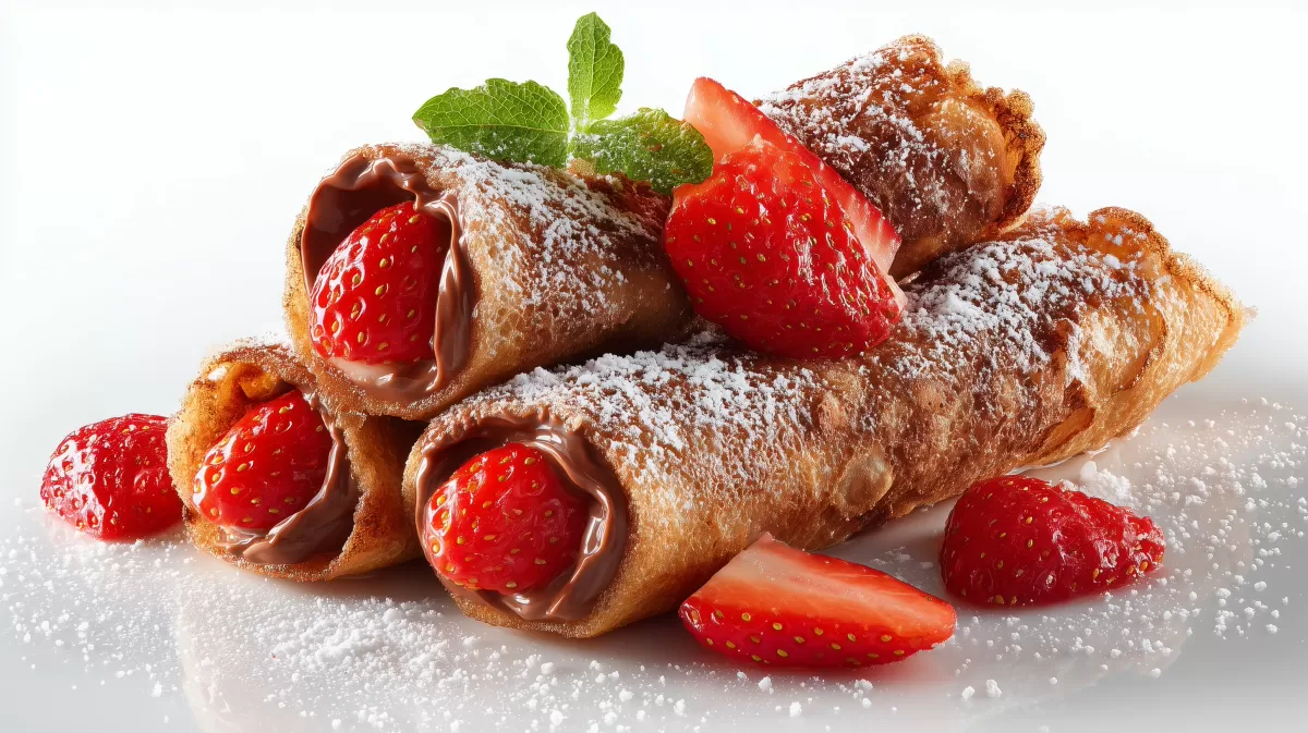 Armer Ritter gerollt mit Erdbeeren und Puderzucker