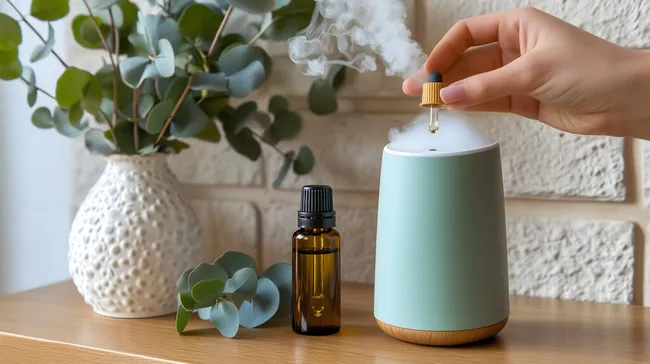 Aromatherapie-Diffuser mit ätherischen Ölen in natürlicher Umgebung