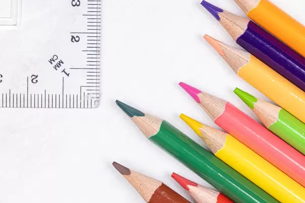 Arranged wooden colorful Pencils with Rulers