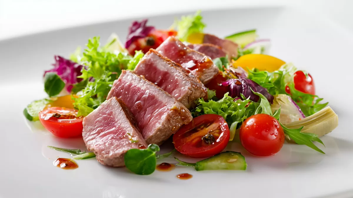 Artischocken Roastbeef Fleisch Salat mit Tomaten