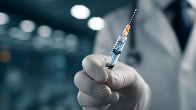 Arzt bereitet Spritze mit Impfstoff vor