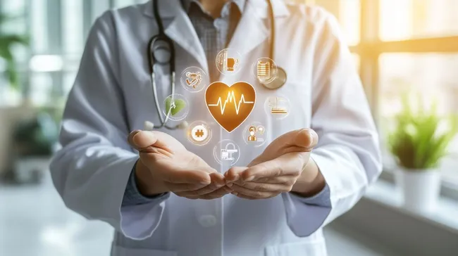 Arzt hält digitales Gesundheitskonzept in Händen