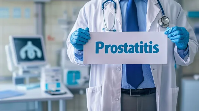 Arzt hält Schild mit Prostatitis-Diagnose