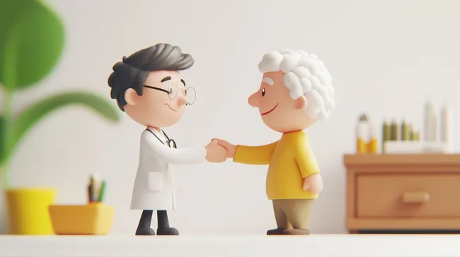 Arzt im Gespräch mit älterem Patienten - 3D Illustration