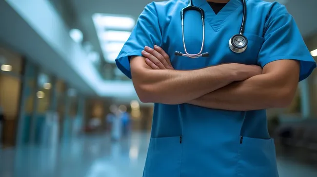 Arzt im Krankenhausflur mit Stethoskop