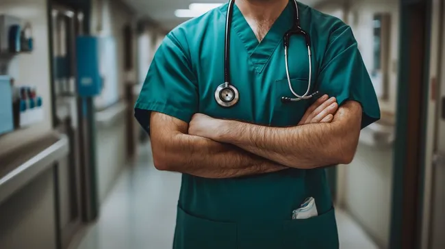 Arzt im Krankenhauskorridor mit Stethoskop