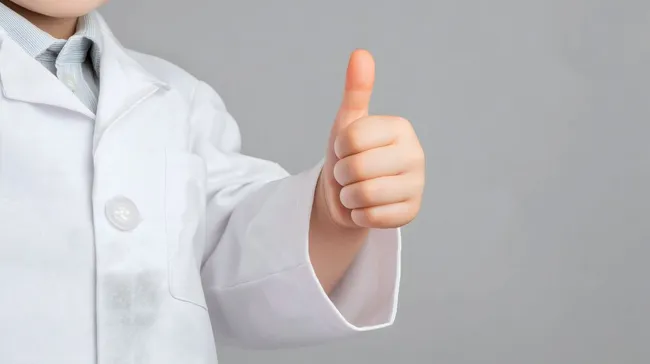 Arzt im Weißkittel zeigt Daumen hoch