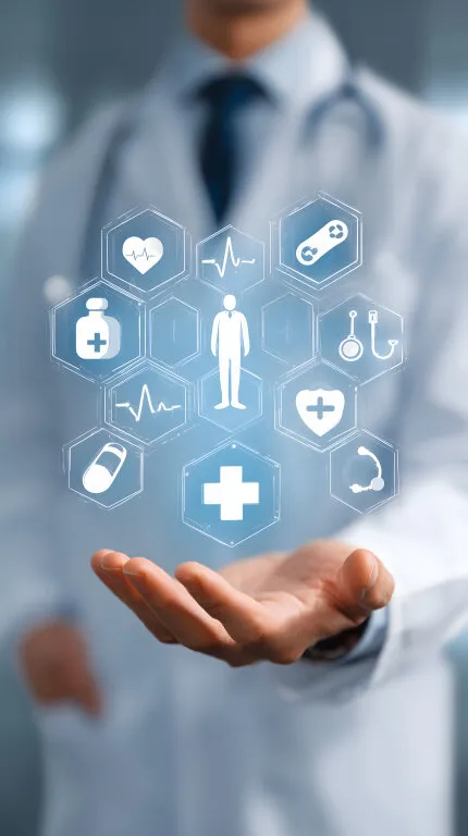 Arzt mit digitaler Gesundheitsversorgung-Symbolik