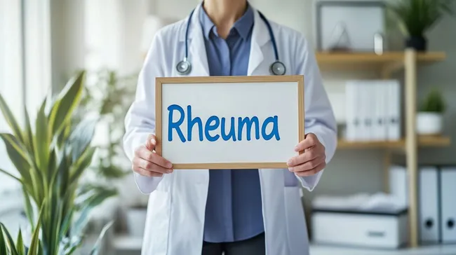 Arzt mit Rheuma-Schild in Praxis