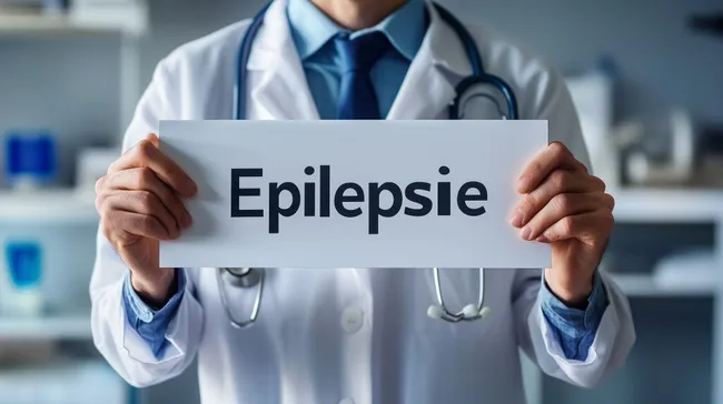 Arzt mit Schild zum Thema Epilepsie