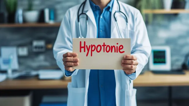 Arzt präsentiert Diagnose 'Hypotonie' in Klinikpraxis