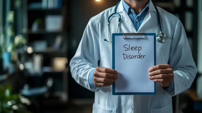 Arzt präsentiert Diagnose 'Schlafstörung' auf Klemmbrett