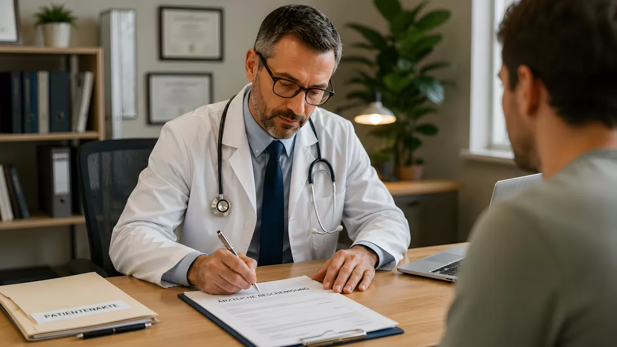 Arzt schreibt ärztliche Bescheinigung für Patienten