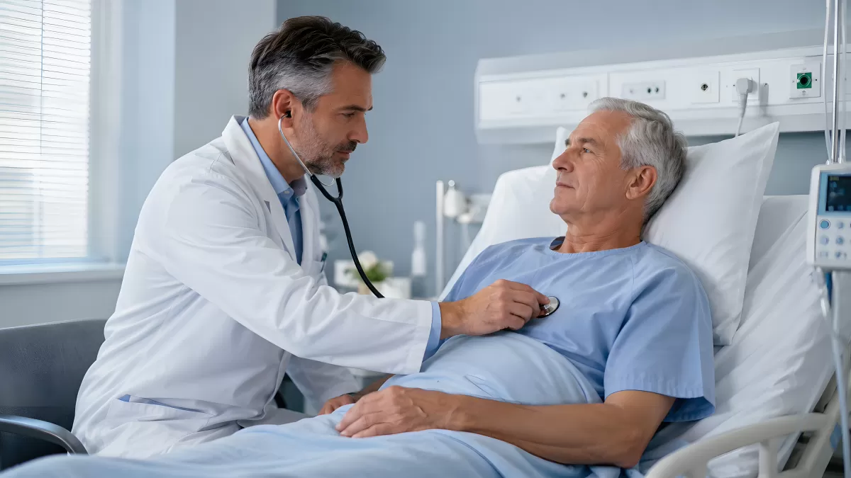 Arzt untersucht älteren Patienten im Krankenhaus