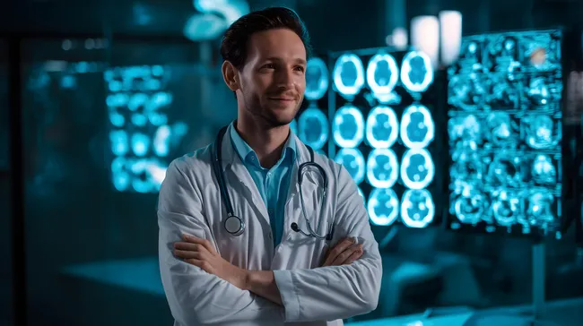 Arzt vor MRT-Aufnahmen im Krankenhaus