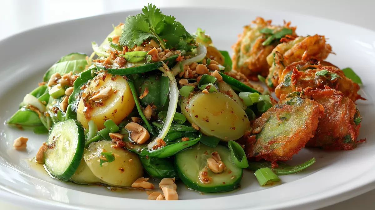 Asia Kartoffelsalat mit Erdnüssen und frittierten Bissen