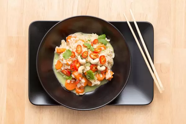Asian Risotto with Veggies, Pesto, Cashews and Chilli