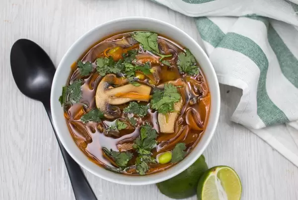 Asian Soup with Mushroom and Carrot Top View  Flip 2019