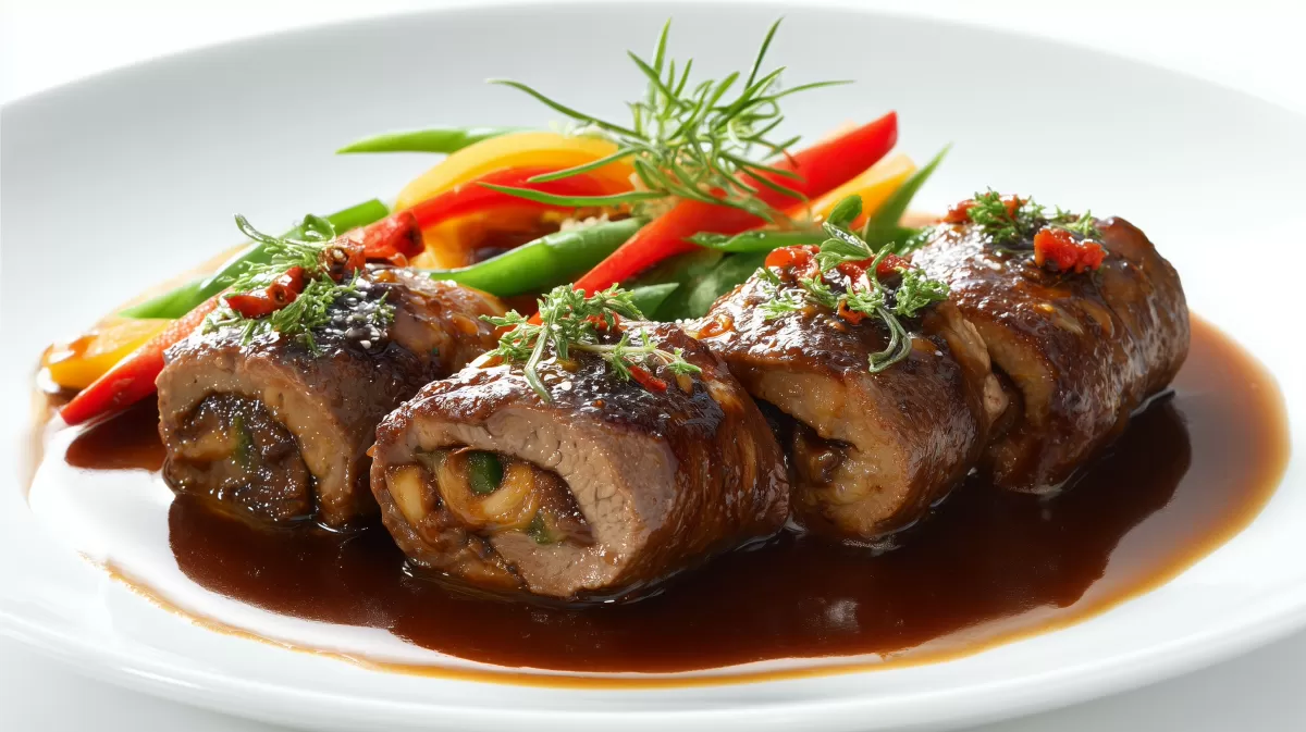 Asiatisch gefüllte Rinderrouladen mit Sojasoße