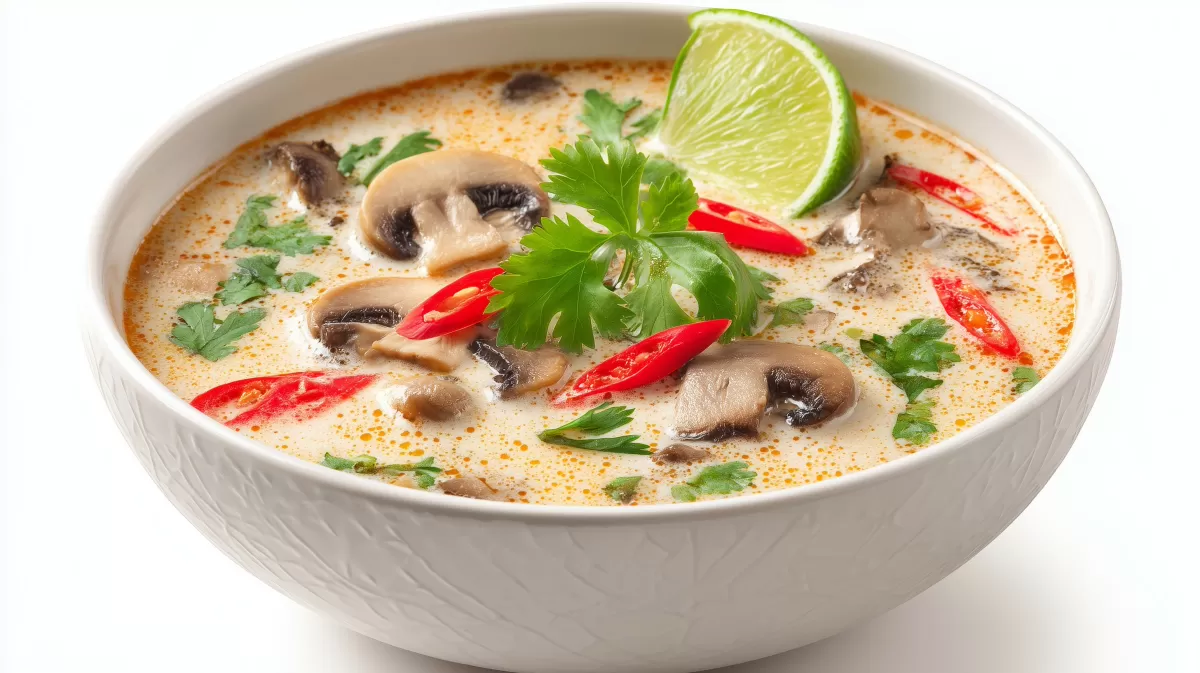 Asiatische Gemüsesuppe mit Pilzen und Zitrone