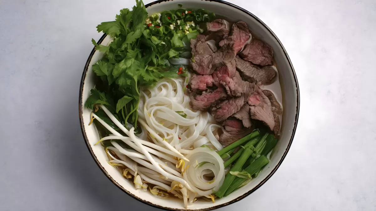 Asiatische Nudelsuppe mit Rindfleisch und frischem Gemüse
