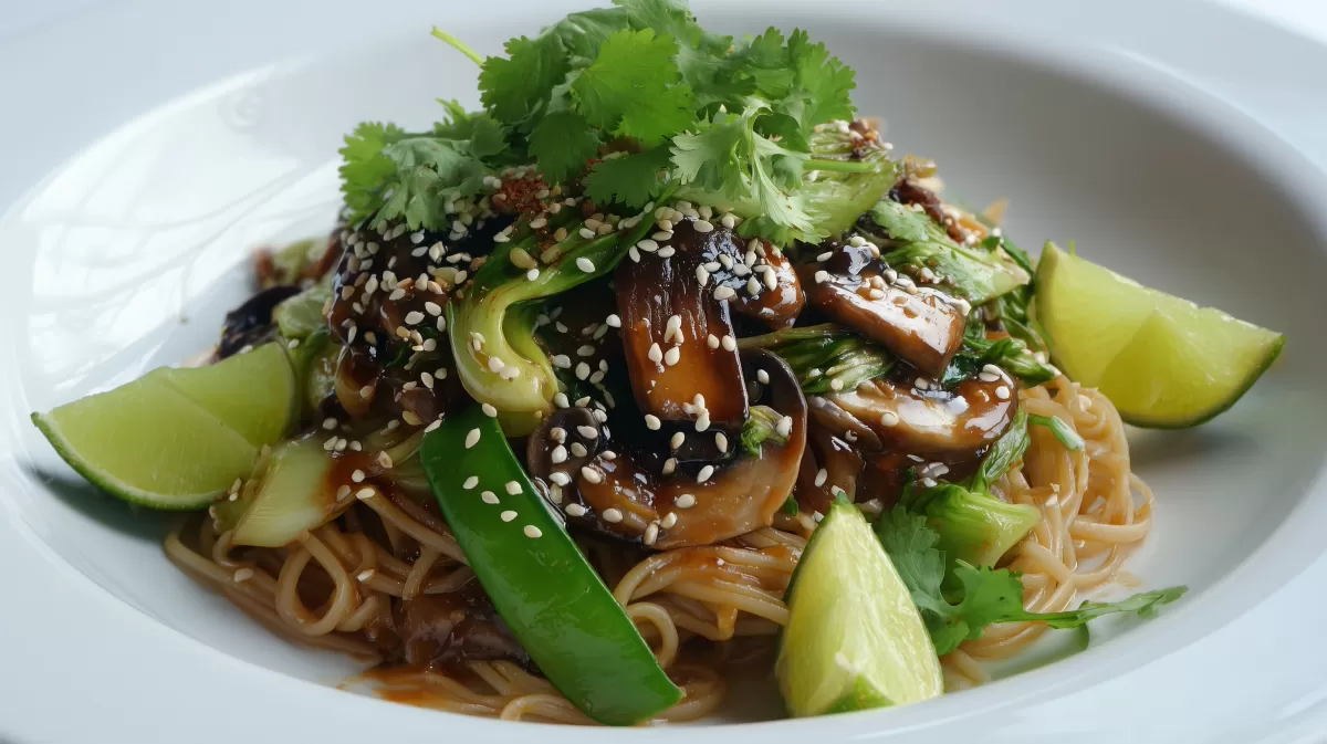 Asiatische One Pot Reisnudeln mit Pak Choi Zuckerschoten