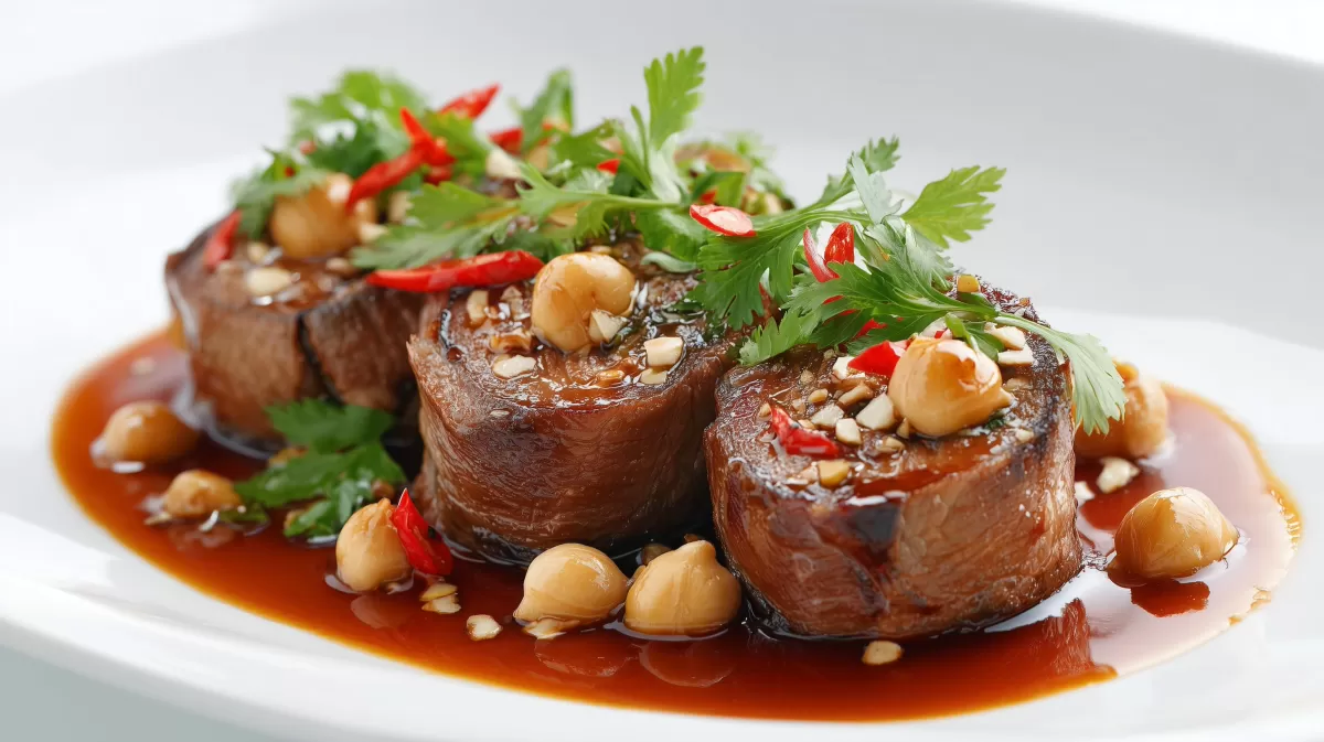 Asiatische Rinderrouladen mit Kichererbsen in Soße