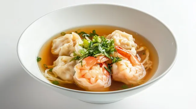Asiatische Wonton-Suppe mit Garnelendumplings