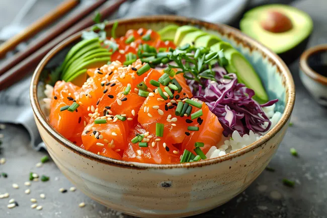 Asiatischer Reis-Salat mit Lachs und Avocado