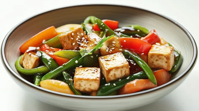 Asiatisches Wok-Gericht mit Tofu und Gemüse