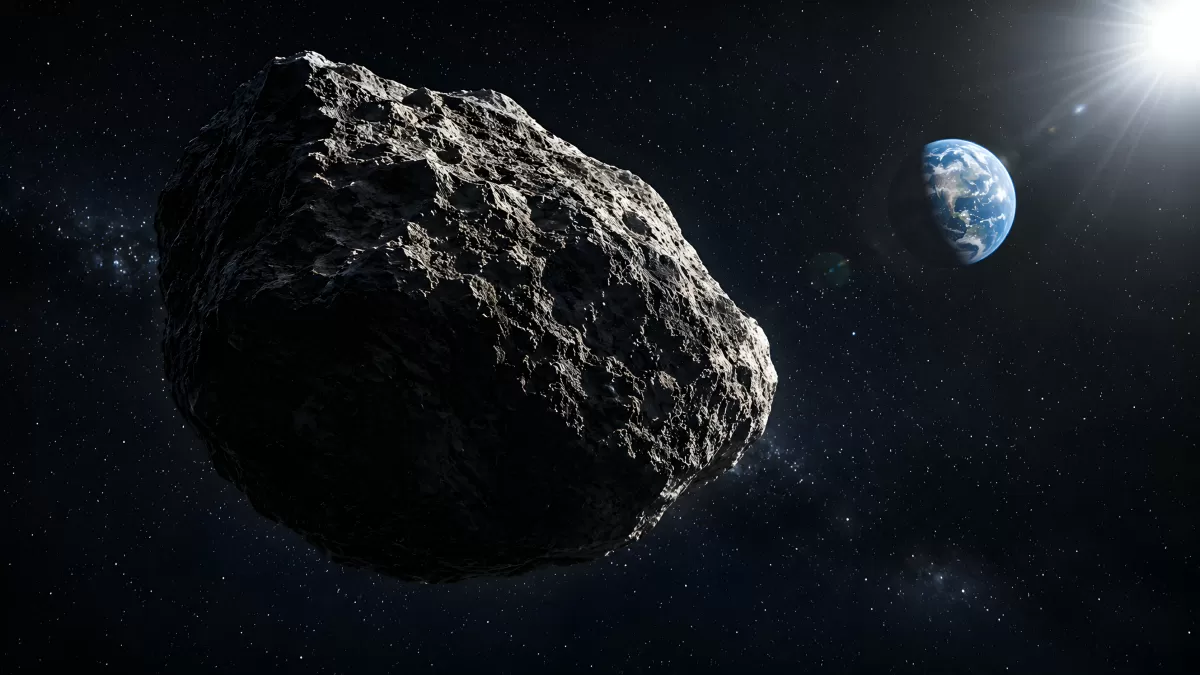 Asteroid bewegt sich im Weltall auf die Erde zu
