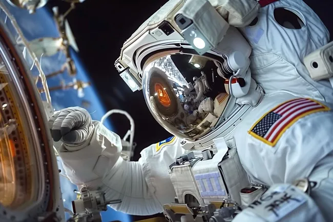 Astronaut bei Außeneinsatz auf der Raumstation